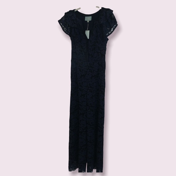 Skies Are Blue Pants & Jumpsuits Navy Blue Lace Ruffled Jumpsuit